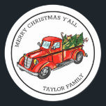 Vrolijk kerstfeest Y'all rode truck  Ronde Sticker<br><div class="desc">vrolijke kerst y'all rode truck  Classic Ronde Sticker</div>