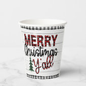 Vrolijk kerstfeest Y'all Rustic Pset Trees Feestda Papieren Bekers (Voorkant)