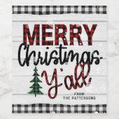 Vrolijk kerstfeest Y'all Rustic Pset Trees Feestda Wijn Etiket (Enkel label)