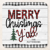 Vrolijk kerstfeest Y'all Rustic Pset Trees Name Kartonnen Onderzetters (Voorkant)
