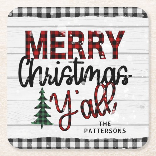 Vrolijk kerstfeest Y'all Rustic Pset Trees Name Kartonnen Onderzetters (Voorkant)