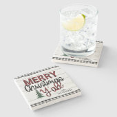 Vrolijk kerstfeest Y'all Rustic Pset Trees Name Stenen Onderzetter (Zijkant)