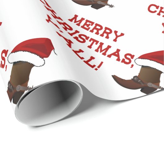 Vrolijk kerstfeest Y'all - Santa Boot (White Back) Cadeaupapier (Rol Hoek)