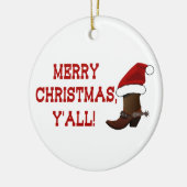 Vrolijk kerstfeest Y'all - Santa Boot (White Back) Keramisch Ornament (Links)