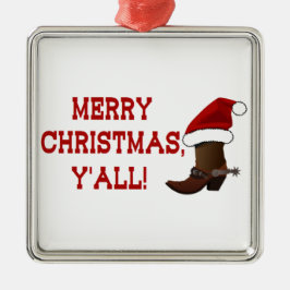 Vrolijk kerstfeest Y'all - Santa Boot (White Back) Metalen Ornament