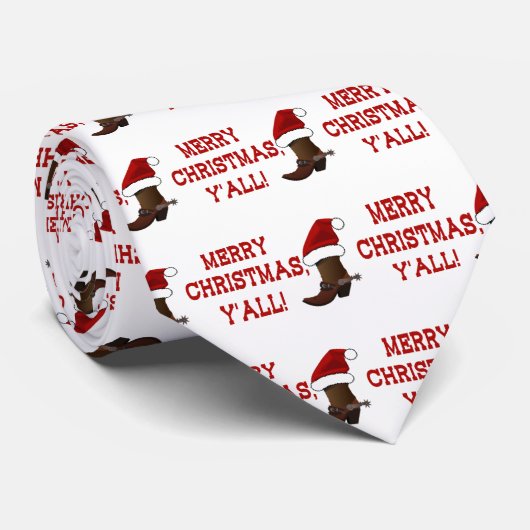 Vrolijk kerstfeest Y'all - Santa Boot (White Back) Stropdas (Opgerold)