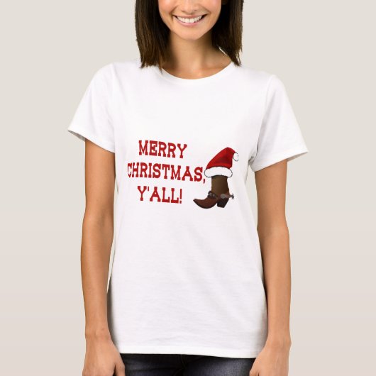 Vrolijk kerstfeest Y'all - Santa Boot (White Back) T-shirt (Voorkant)