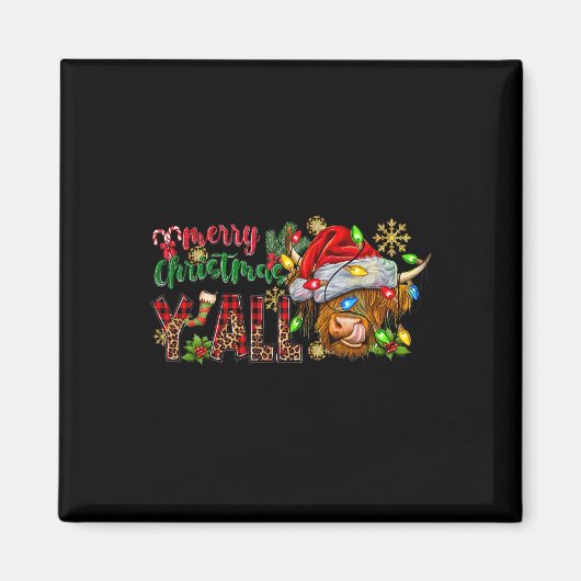 Vrolijk kerstfeest Y'all Schattige Highland Koe Ke Magneet (Voorkant)