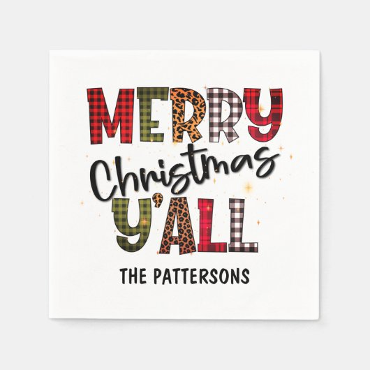 Vrolijk Kerstfeest Y'all Tartan Luipaard Print Naa Servet (Voorkant)