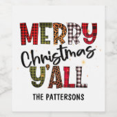 Vrolijk Kerstfeest Y'all Tartan Luipaard Print Naa Wijn Etiket (Enkel label)