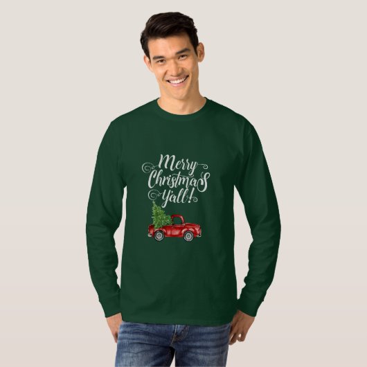 Vrolijk kerstfeest Y'all  Truck Green M T-shirt (Voorkant volledig)