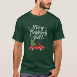 Vrolijk kerstfeest Y'all  Truck Groen T-shirt<br><div class="desc">Merry Christmas Y'all - Waterverf  rode truck met kerstboom Mannen</div>