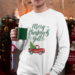 Vrolijk kerstfeest Y'all  Truck Wit Groen T-shirt<br><div class="desc">Merry Christmas Y'all - Waterverf  rode truck met kerstboom Mannen</div>