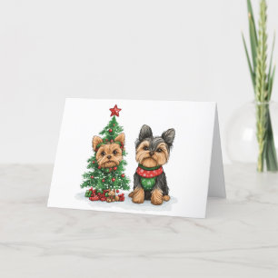 Vrolijk Kerstfeest Yorkie Honden Feestdagen Kaart