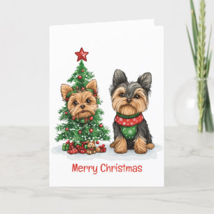 Vrolijk Kerstfeest Yorkie Honden Feestdagen Kaart