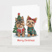 Vrolijk Kerstfeest Yorkie Honden Feestdagen Kaart (Voorkant)