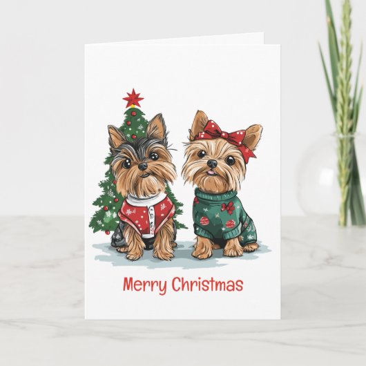 Vrolijk Kerstfeest Yorkie Honden Feestdagen Kaart (Voorkant)