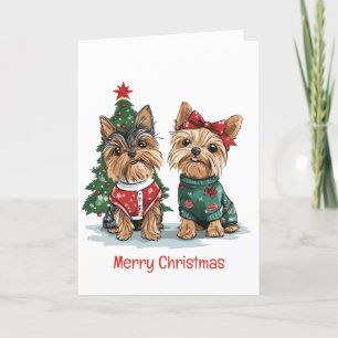 Vrolijk Kerstfeest Yorkie Honden Feestdagen Kaart