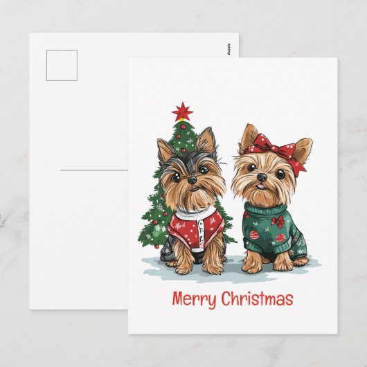 Vrolijk Kerstfeest Yorkie Honden Feestdagenkaart (Voorkant / Achterkant)