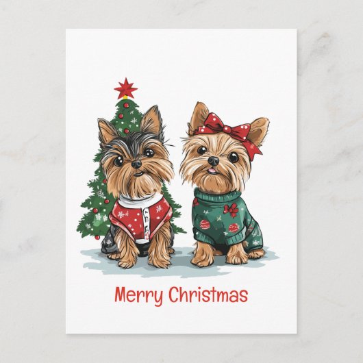 Vrolijk Kerstfeest Yorkie Honden Feestdagenkaart (Voorkant)