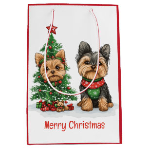 Vrolijk Kerstfeest Yorkie Honden Medium Cadeauzakje