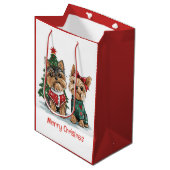 Vrolijk Kerstfeest Yorkie Honden Medium Cadeauzakje (Voorkant Gekanteld)