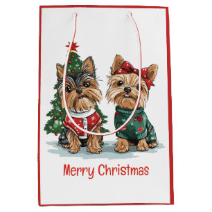 Vrolijk Kerstfeest Yorkie Honden Medium Cadeauzakje