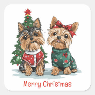 Vrolijk Kerstfeest Yorkie Honden Vierkante Sticker