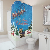 Vrolijk kerstfeest Yorkie met kerstman Douchegordijn (In situ)