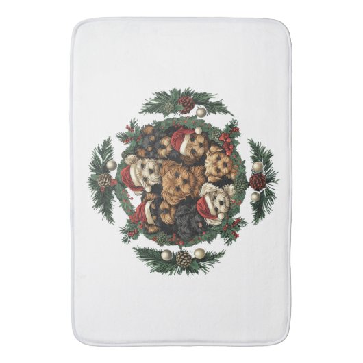 Vrolijk Kerstfeest Yorkshire Terrier Honden Badmat (Voorkant Verticaal)