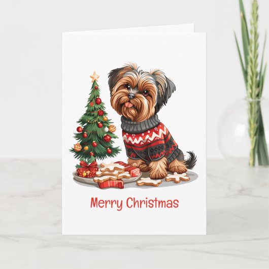 Vrolijk Kerstfeest Yorkshire Terrier Honden Feestdagen Kaart (Voorkant)