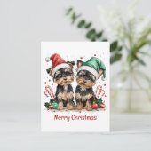 Vrolijk Kerstfeest Yorkshire Terrier Honden Feestdagenkaart (Staand voorkant)