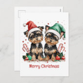 Vrolijk Kerstfeest Yorkshire Terrier Honden Feestdagenkaart (Voorkant / Achterkant)