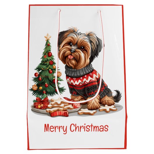 Vrolijk Kerstfeest Yorkshire Terrier Honden Medium Cadeauzakje (Achterkant)