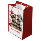 Vrolijk Kerstfeest Yorkshire Terrier Honden Medium Cadeauzakje (Voorkant Gekanteld)