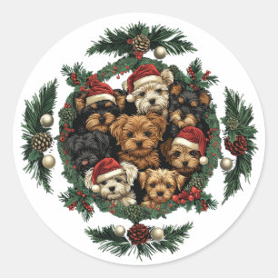 Vrolijk Kerstfeest Yorkshire Terrier Honden Ronde Sticker