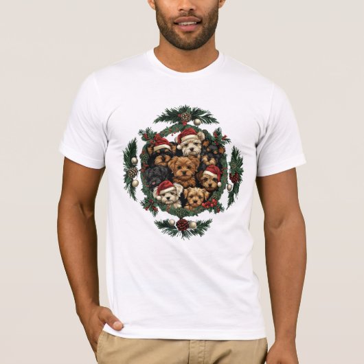 Vrolijk Kerstfeest Yorkshire Terrier Honden T-shirt (Voorkant)