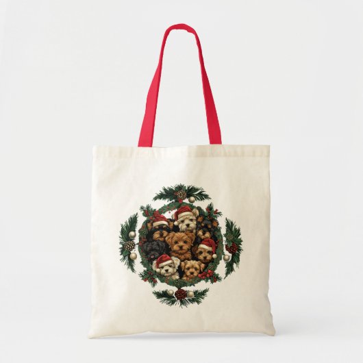 Vrolijk Kerstfeest Yorkshire Terrier Honden Tote Bag (Voorkant)