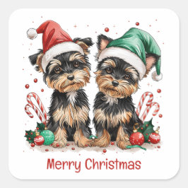 Vrolijk Kerstfeest Yorkshire Terrier Honden Vierkante Sticker