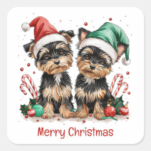 Vrolijk Kerstfeest Yorkshire Terrier Honden Vierkante Sticker