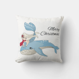 Vrolijk kerstfeest Zeemeermin en walvis Kussen