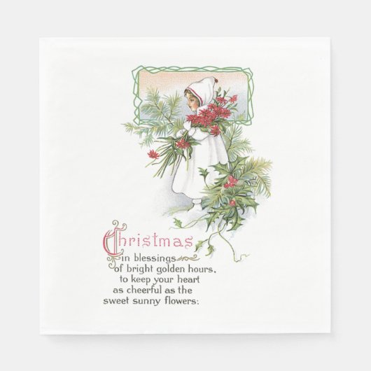  Vrolijk Kerstfeest Zegening Kaart Bloemengedicht Servet (Voorkant)