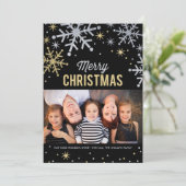 Vrolijk kerstfeest, zilver en gouden pit foto feestdagenkaart (Staand voorkant)