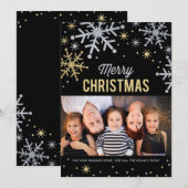 Vrolijk kerstfeest, zilver en gouden pit foto feestdagenkaart (Voorkant / Achterkant)