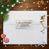 Vrolijk kerstfeest (zilver/rood) Snowfrost Etiket