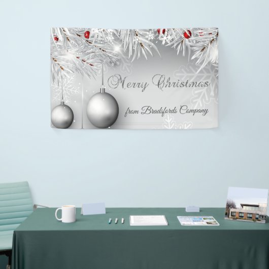 Vrolijk Kerstfeest, Zilveren Kogels, Snowflakes, B Spandoek (Beurs)