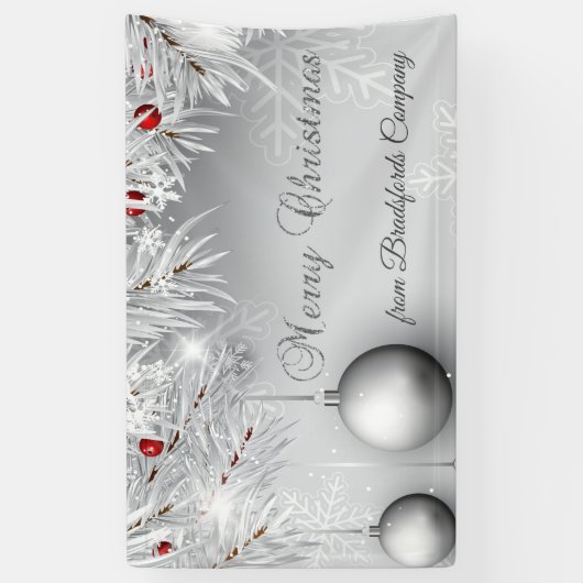 Vrolijk Kerstfeest, Zilveren Kogels, Snowflakes, B Spandoek (Verticaal)