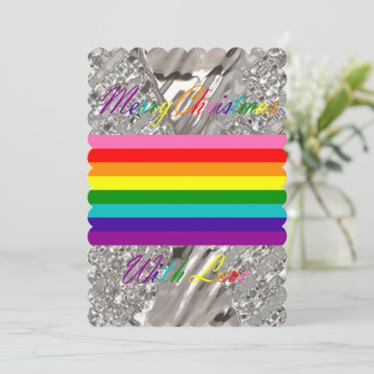 Vrolijk Kerstfeest Zilveren Lichten Elegante LGBT  Feestdagenkaart (Staand voorkant)
