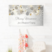 Vrolijk kerstfeest, zilveren sneeuwvlokken, Kogels Spandoek (Insitu)