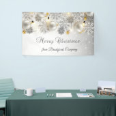 Vrolijk kerstfeest, zilveren sneeuwvlokken, Kogels Spandoek (Beurs)